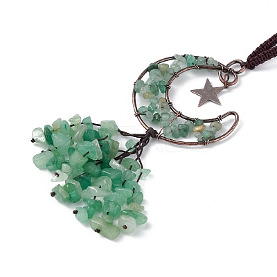 Natural Green Aventurine Moon with Chips Tassel Pendant Decorations G-L524-07R-B06-1