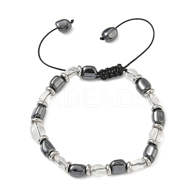 Natural Quartz Crystal & Non-magnetic Synthetic Hematite Beaded Braided Bead Bracelets for Men Women BJEW-Z148-08P-01-1
