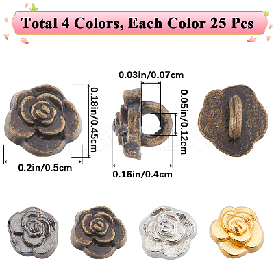 100Pcs 4 Colors Flower Mini Alloy Buttons BUTT-GF0003-83-1