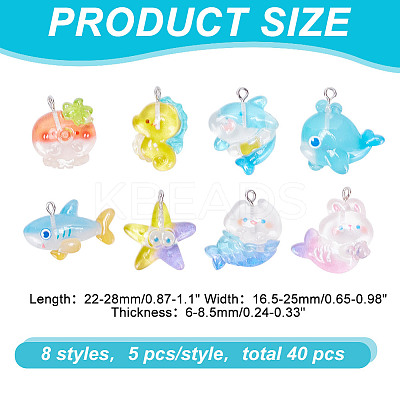40Pcs 8 Styles Ocean Theme Transparent Resin Cartoon Pendants RESI-AR0001-44-1