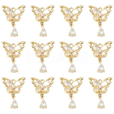 5Pcs Brass Micro Pave Clear Cubic Zirconia Pendants KK-YW0003-65-1