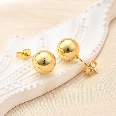 Rack Plating Brass Round Ball Stud Earrings for Women EJEW-F294-08F-G-1