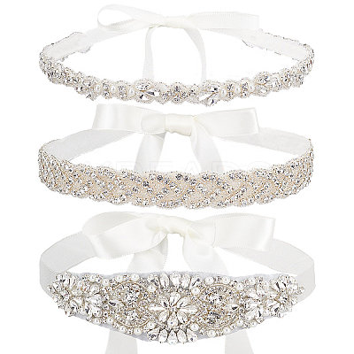 3Pcs 3 Style Crystal Rhinestone Wedding Bridal Belt AJEW-CP0001-67-1