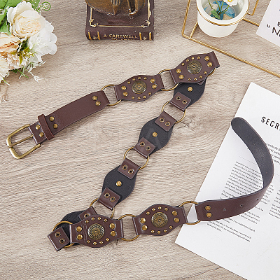 Vintage PU Leather Rivet Stitching Chain Belts with Alloy Buckles AJEW-WH20064-22A-1