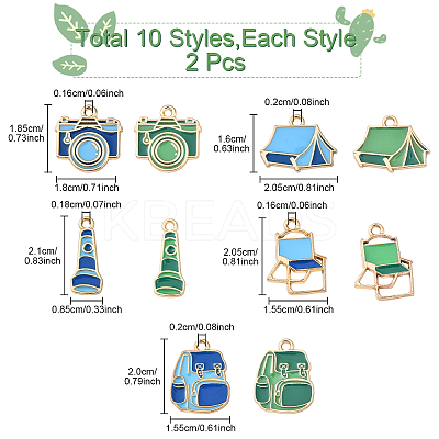 20Pcs 10 Styles Camping Equipment Series Alloy Enamel Pendants FIND-YW0007-24-1