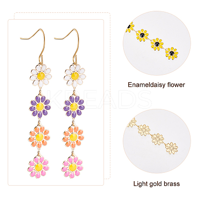 3 Pairs 3 Colors Enamel Daisy Flower Dangle Earrings EJEW-AN0001-41-1