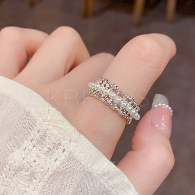 Brass & Imitation Pearl Laciness Cuff Open Rings for Women FS-WG6F3E9-02-1
