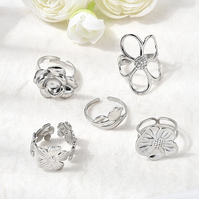 5Pcs 304 Stainless Steel Open Cuff Rings for Women RJEW-K313-11P-1
