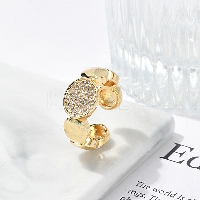 Brass Micro Pave Clear Cubic Zirconia Open Cuff Rings for Women RJEW-M026-01G-01-1