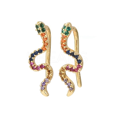 Brass Micro Pave Cubic Zirconia Stud Crawler Earrings KK-CBAA351-16G-02-1