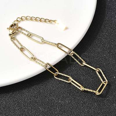 304 Stainless Steel Paperclip Chain Bracelets for Women BJEW-Z140-01G-1