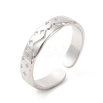 Non-Tarnish 304 Stainless Steel Moon & Star Open Cuff Ring for Women RJEW-E063-10P-1