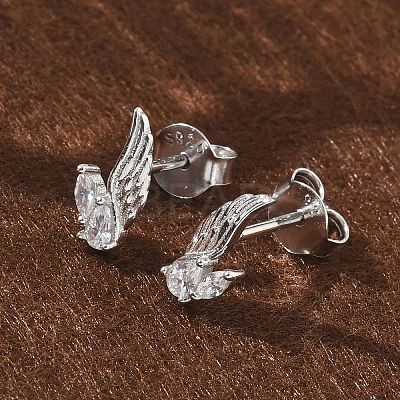 925 Sterling Silver Clear Cubic Zirconia Stud Earrings EJEW-Q032-01A-P-1