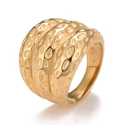 Ion Plating(IP) 304 Stainless Steel Textured Chunky Finger Ring for Men Women RJEW-B040-08G-1