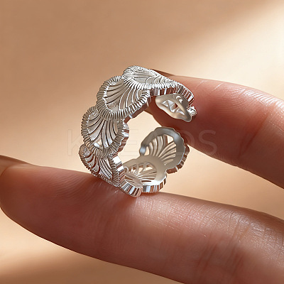 Hollow Out Shell Shape Brass Cuff Open Rings for Women WG8D7EC-01-1