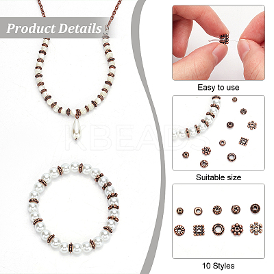 500Pcs 10 Styles Tibetan Style Alloy Spacer Beads TIBEB-PH0004-99-1