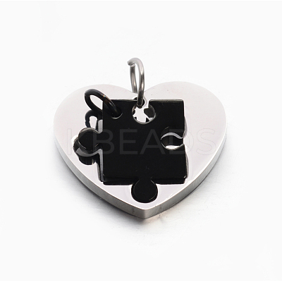 Valentine's Couple Jewelry Lovers 304 Stainless Steel Heart with Puzzle Jigsaw Split Pendants STAS-E090-46B-1