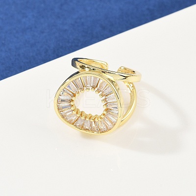 Brass Micro Pave Cubic Zirconia Cuff Rings for Women RJEW-F186-06G-1