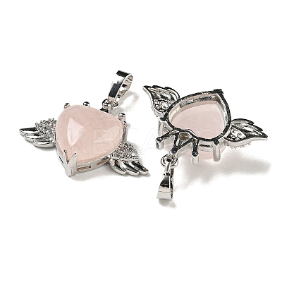 Natural Rose Quartz with Clear Cubic Zirconia Pendants G-G133-02P-26-1