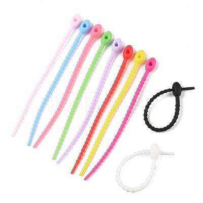 Oval Shape Silicone Cable Zip Ties X-AJEW-C034-03-1