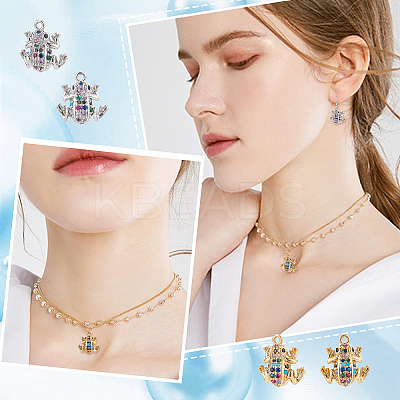4Pcs 2 Colors Brass Micro Pave Colorful Cubic Zirconia Chrams ZIRC-BBC0001-10-1