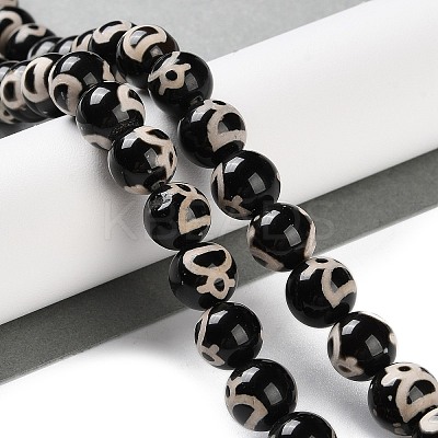 Natural Tibetan God of Wealth Pattern dZi Agate Beads Strands G-B084-A07-02-1