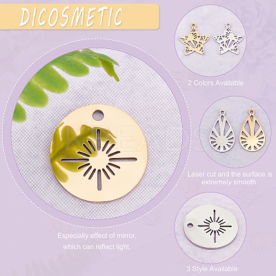 24Pcs 3 Style 201 Stainless Steel Pendants STAS-DC0006-09-1