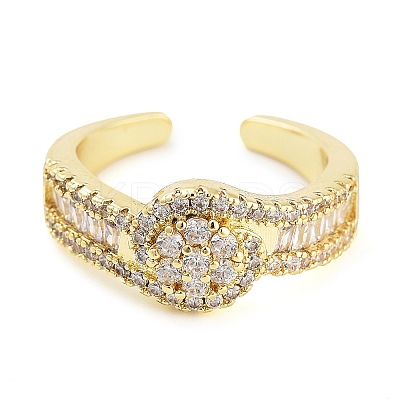 Rack Plating Brass Micro Pave Cubic Zirconia Round Open Cuff Rings for Women RJEW-C080-07G-1