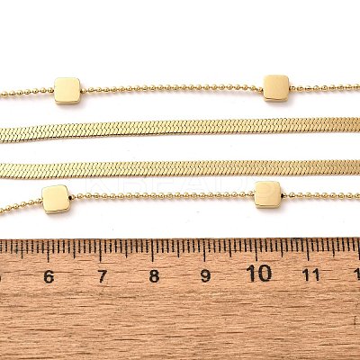 304 Stainless Steel Square Double Layered Necklaces for Women NJEW-U031-06G-1