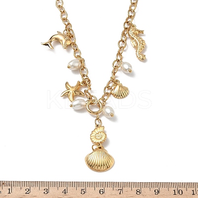 Ocean 304 Stainless Steel & Plastic Pearl Dolphin Starfish Shell Shape Pendant Necklaces for Women NJEW-G180-02G-1