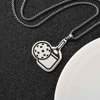 201 Stainless Steel Pickleball Paddle Pendant Box Chain Necklaces for Women Men NJEW-H050-02P-1