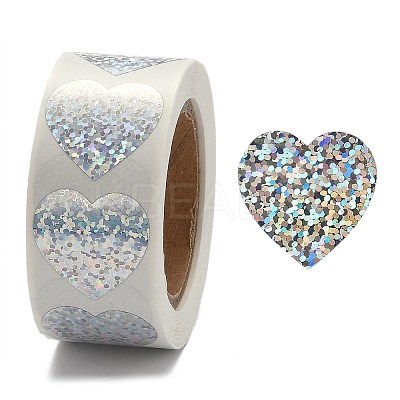 Heart Shaped Laser Stickers Roll X-DIY-K027-G01-1