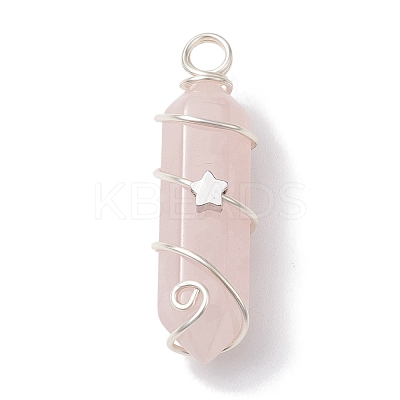 Natural Rose Quartz Double Terminal Pointed Pendants PALLOY-JF02673-03-1