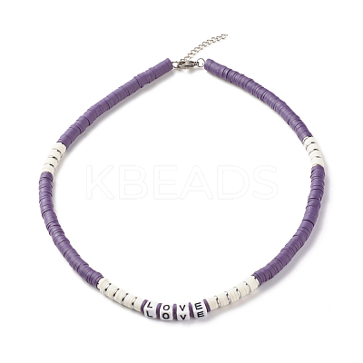 Polymer Clay Heishi Beaded Necklace with Word Love for Women NJEW-JN03790-1