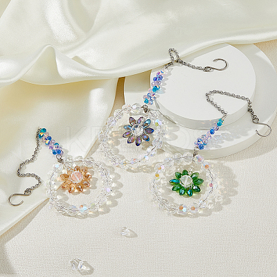 3Pcs Glass Pendant Decorations HJEW-FH00050-1