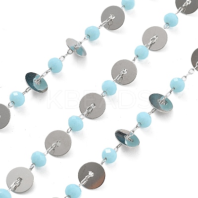 Handmade Brass & Glass Bead Flat Round Chains CHC-L051-06P-01-1