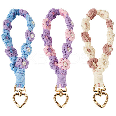 3Pcs Cotton Braided Flower Pendant Decorations AJEW-TA0002-72C-1