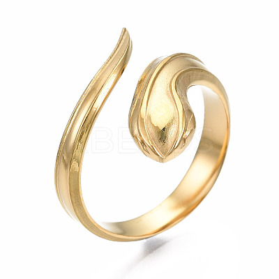 304 Stainless Steel Snake Wrap Open Cuff Ring for Women RJEW-T023-78G-1