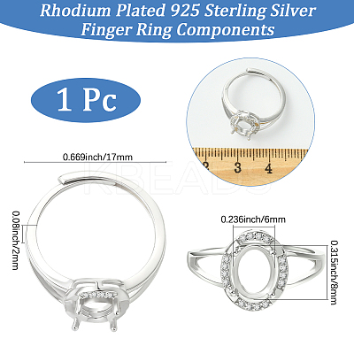 1Pc 925 Sterling Silver Prong Ring Settings STER-BBC0008-59-1