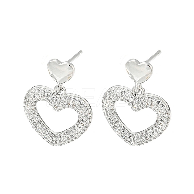 Heart Rack Plating Brass Micro Pave Cubic Zirconia Dangle Stud Earrings EJEW-F331-24P-1