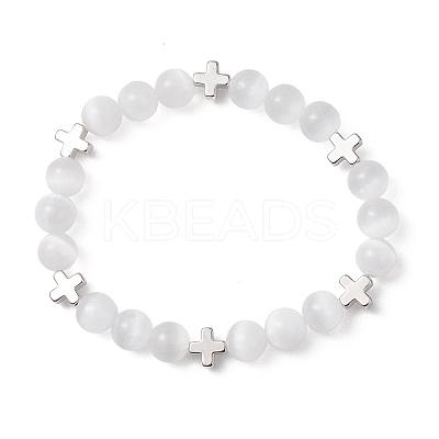 Natural Selenite Beads Stretch Bracelets BJEW-JB13212-1