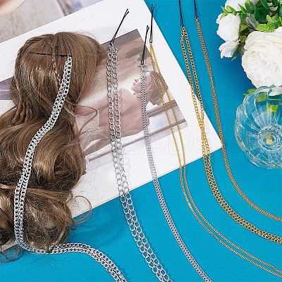 6Pcs 6 Styles Stainless Steel Punk Tassel Hair Clips Hair Extension Chain Clasps MRMJ-NB0001-18-1