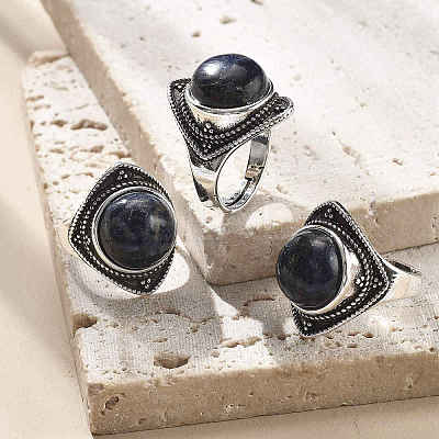 Natural Sodalite Adjustable Rings G-P560-03AS-10-1