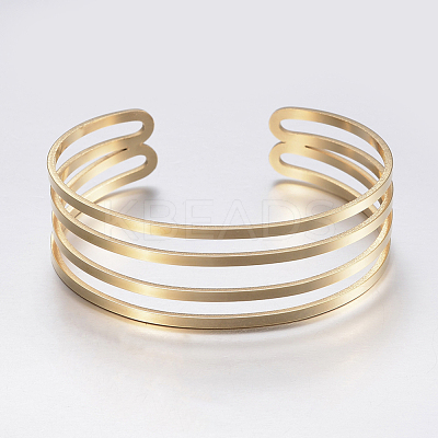 Hollow Ion Plating(IP) 304 Stainless Steel Wide Band Cuff Bangles BJEW-H565-01G-1