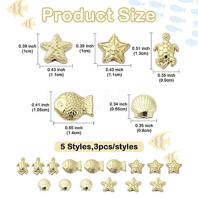 15Pcs 5 Styles Rack Plating Alloy Beads FIND-YW0006-09-1