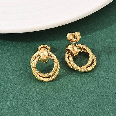 304 Stainless Steel Textured Ring Stud Earrings EJEW-P324-04G-1