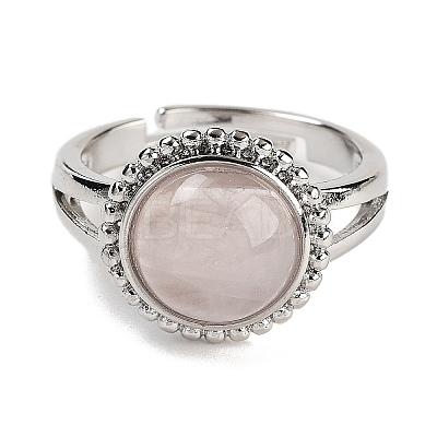Natural Rose Quartz Round Adjustable Rings RJEW-K271-02P-02-1