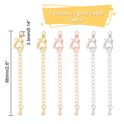 6Pcs 3 Colors Brass Chain Extender KK-NB0003-14-1
