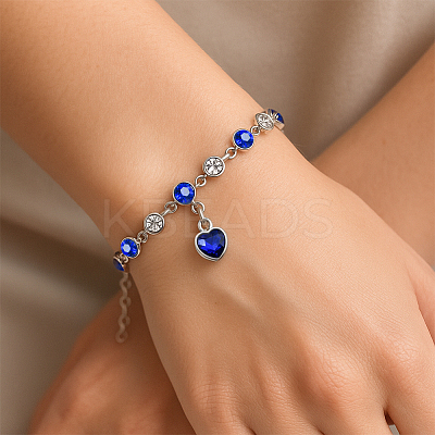 2Pcs 2 Colors Heart Alloy Rhinestone Charms Bracelets BJEW-HY0001-06-1