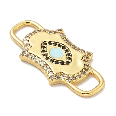 Rack Plating Brass Micro Pave Clear & Black Cubic Zirconia Eye Mask Connector Charms KK-L224-066G-1